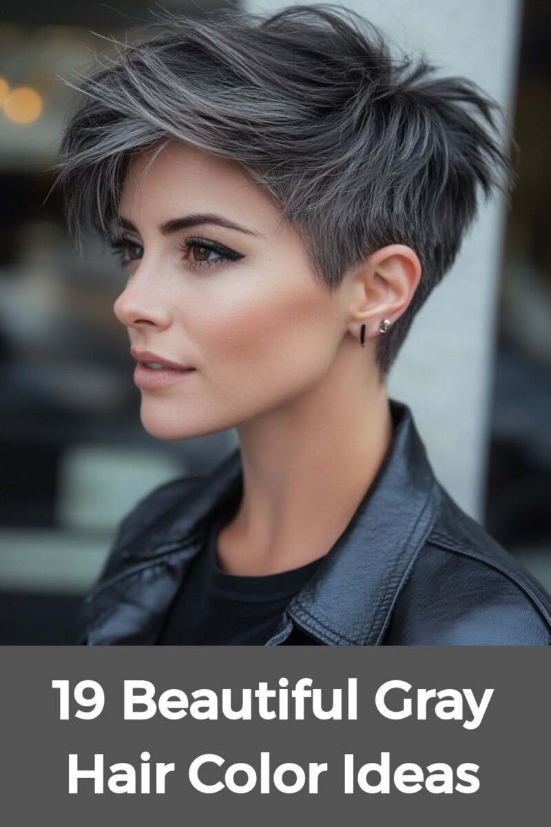 balayage gris sur brune aux cheveux courts