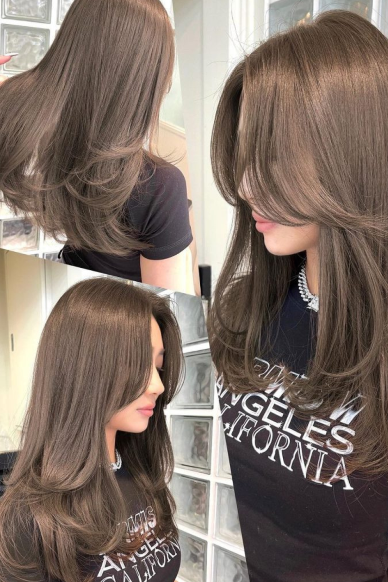 coupe mi long dégardés avec frange pour femme