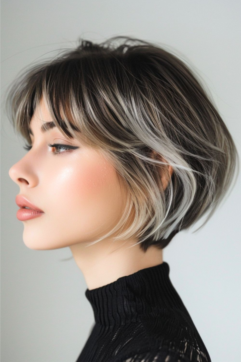 balayage gris sur brune
